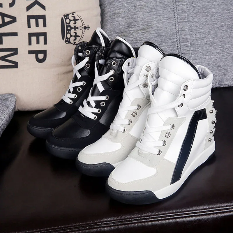

Women 'S Fashion Platform High Top Ankle Wedge Heels Sneaker Solid Casual Running Shoes 2017 New Style Women Spring And Autumn F