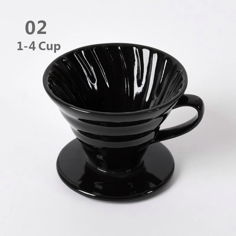 Керамическая капельница для кофе, ручной капельный фильтр для кофе V60, кофейник для кофе, капельный конусный фильтр, постоянный 1-2 чашки, 4 чашки - Color: BLACK 1-4Cup