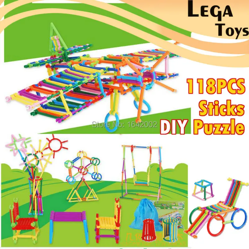 118PCS Sticks DIY Modle,Click and Stack Toy,Smart Different Shaped Rods Stick straw Building