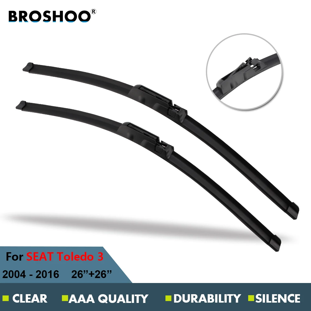 

BROSHOO Car Wiper Blade For Seat Toledo 3 (2004-2016), 26+26 Inch 1Pair Soft Rubber Windshield Wiper Blades Auto Accessories