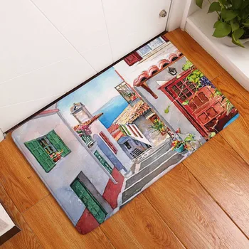 

Seaside Town Decorative Entrance Door Mats Exotic Floral Scenery Home Kitchen Rugs Luxury Living Room Car Hallway Carpet Decor