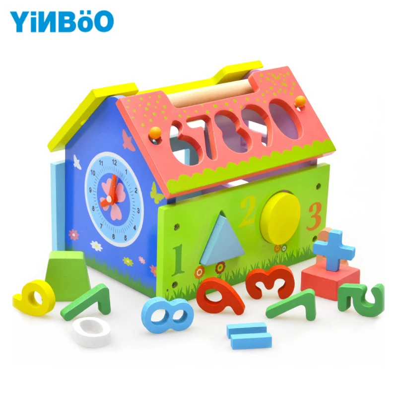 Baby Toys for Children Wooden Classic Multi Shape Sorter Block for Kids Threading Early