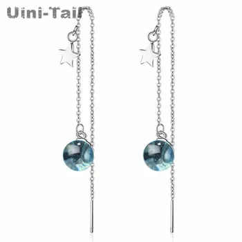 

Uini-Tail hot new 925 sterling silver blue star ear line personality long paragraph fringed temperament crystal ball jewelry