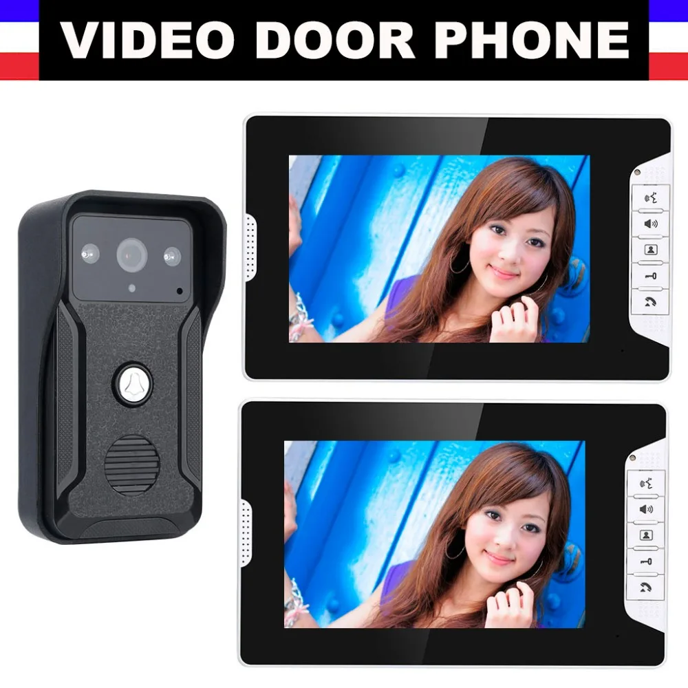 

7'' Monitor Wired Video Intercom System Video Door Phone Kits 1000TVL IR Camera Video Doorbell unlock for villa Home 2-Screen