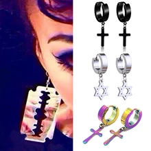 LNRRABC 1 шт. новые серьги из нержавеющей стали высокий круг для женщин кулон Панк круглый сплошной цвет мода крест для мужчин подарок