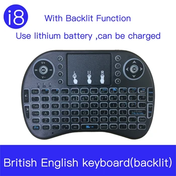 

British English i8 Mini Wireless Keyboard 2.4GHz 3 color Backlit Air Mouse with Touchpad Remote Control Android TV Box