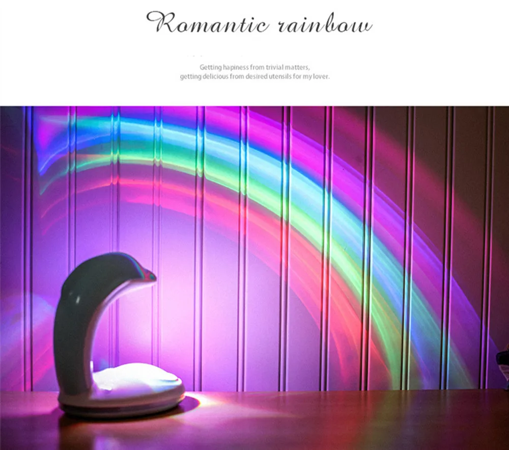 SuperNight Dolphin Rainbow Projection Lamp Romantic USB Rechargeable Colorful LED Ambient Night Light Bedroom Bedside Table Lamp (11)
