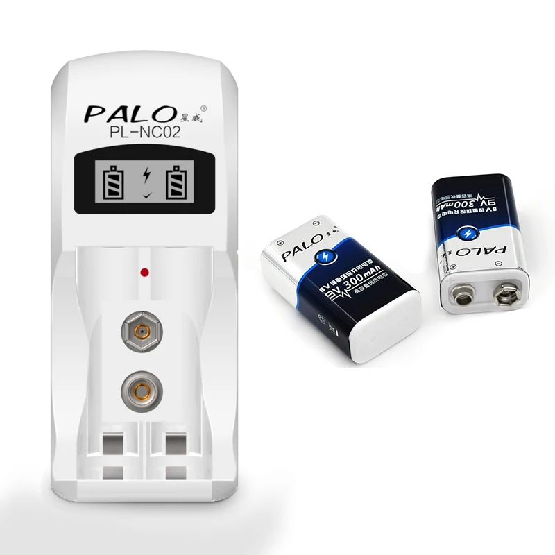 C902 PALO зарядное устройство 2 слота интеллектуальное зарядное устройство для AA/AAA NiCd NiMh аккумуляторы+ 2 шт 9 в Ni-MH батареи