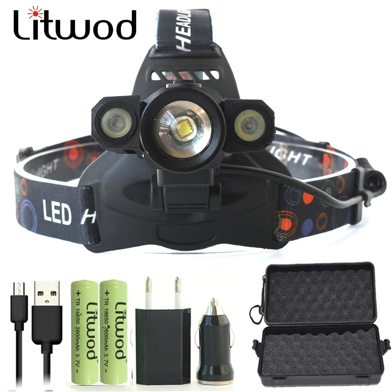 

Litwod Z302713 led headlamp 12000 lumens rechargeable head flashlight torch XM-L T6 head lamp waterproof lights headlight