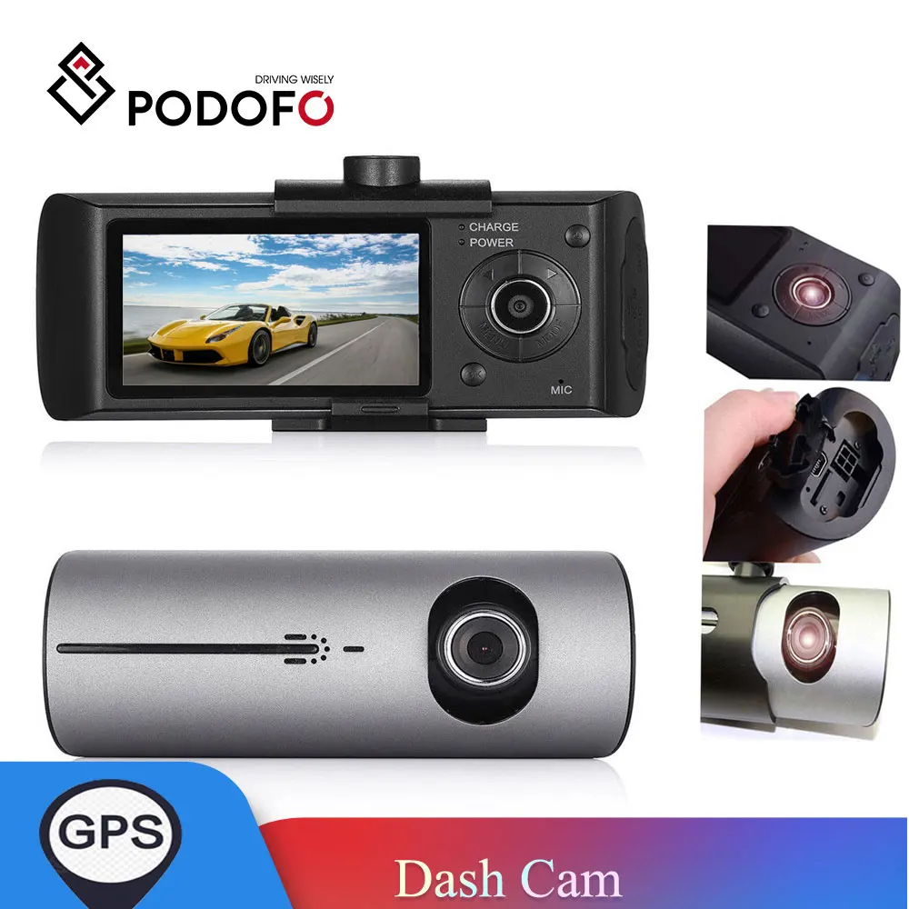 

Podofo Car DVR Dash Cam 2.7" GPS Camera Dual Lens R300 Camera 140 Degree Video Recorder Car DVR with GPS/SD/G-Sensor Camcorder