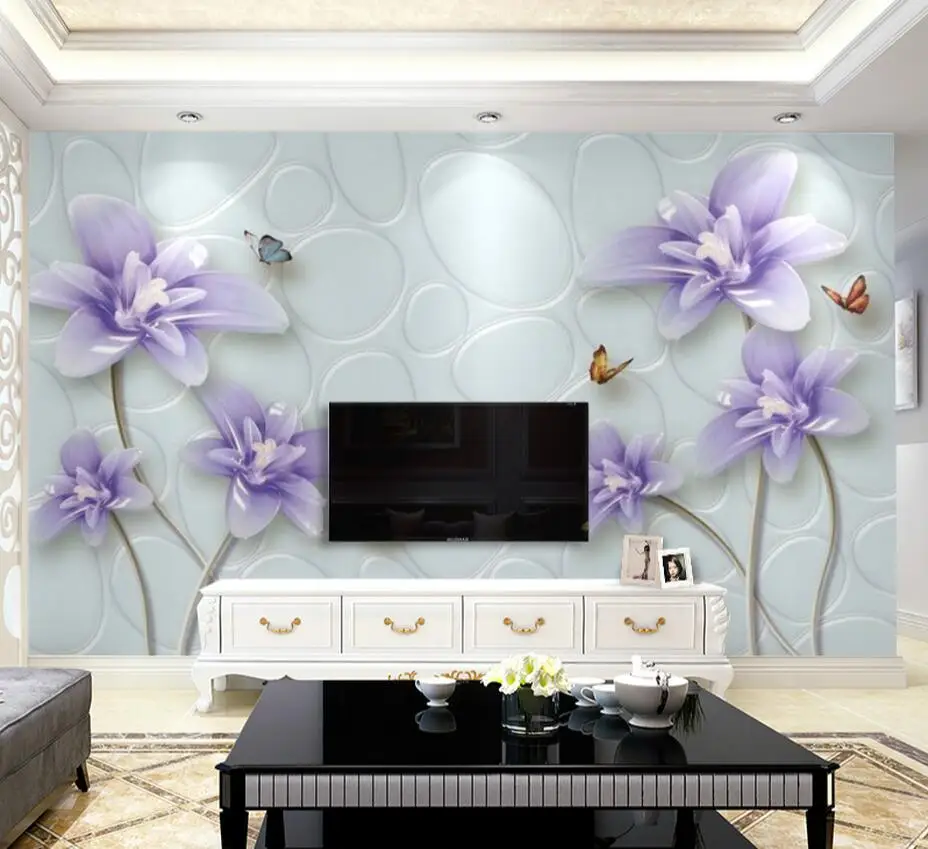 3D Purple Flower Kupu Kupu Wallpaper Untuk Ruang Tamu Kamar Tidur 3D Purple Flower Kupu Kupu Wallpaper Untuk Ruang Tamu Kamar Tidur