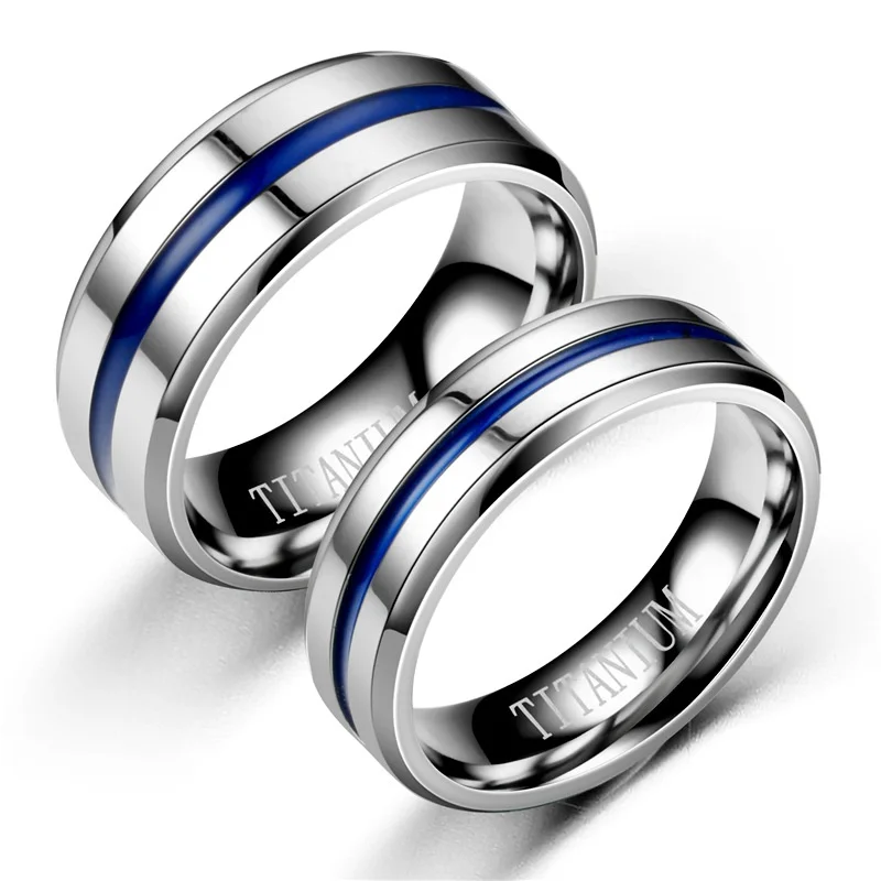 

Width 6mm 8mm Size 5.5-14 Classic Titanium Steel Jewelry Trendy Wedding Bands Blue Rings for Lovers