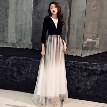 

Black A-line Evening Dresses 2020 New Arrival Formal Party Gowns O-Neck Sexy Long Party Dress LYFY80