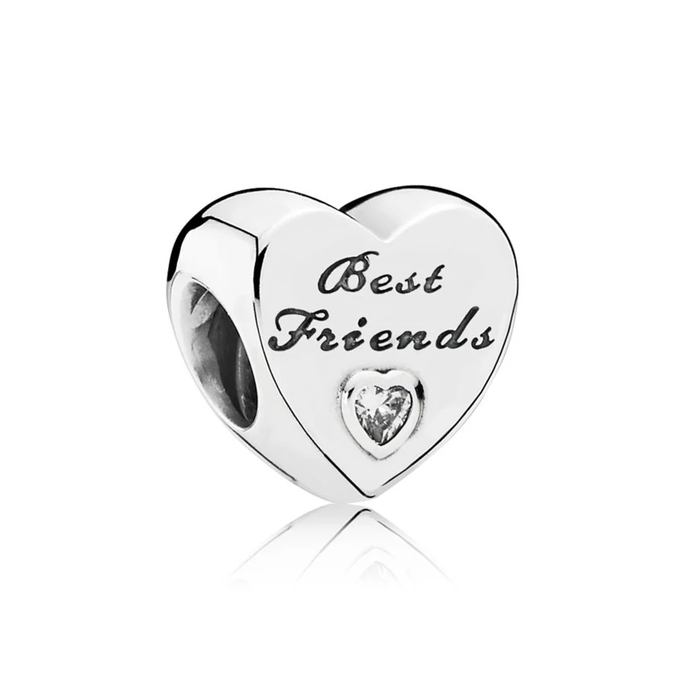 

NEW 100% 925 Sterling Silver Friendship Heart Clear CZ Bead Fits Original Bracelets DIY Jewelry For Mother Gift