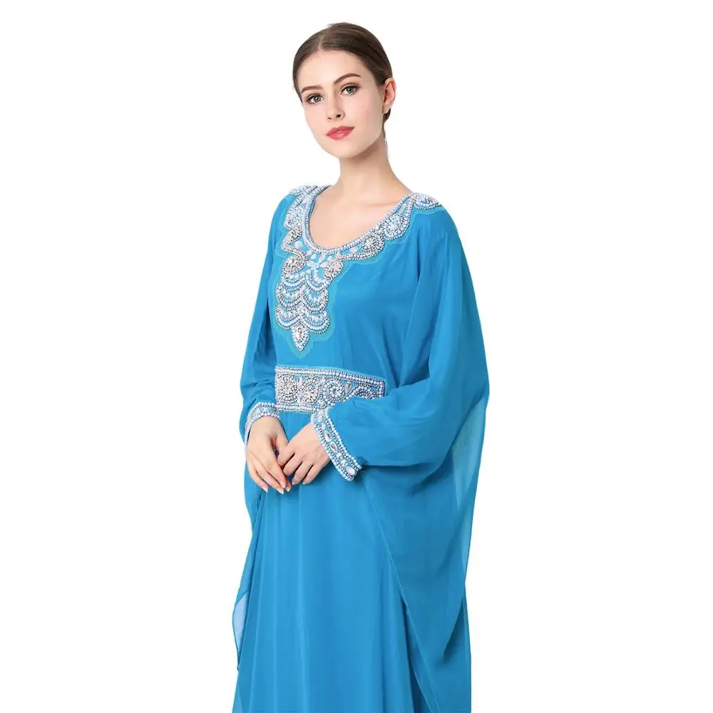 blue abaya for summer, abaya style, embroidered abaya, butterfly abaya, caftan abaya