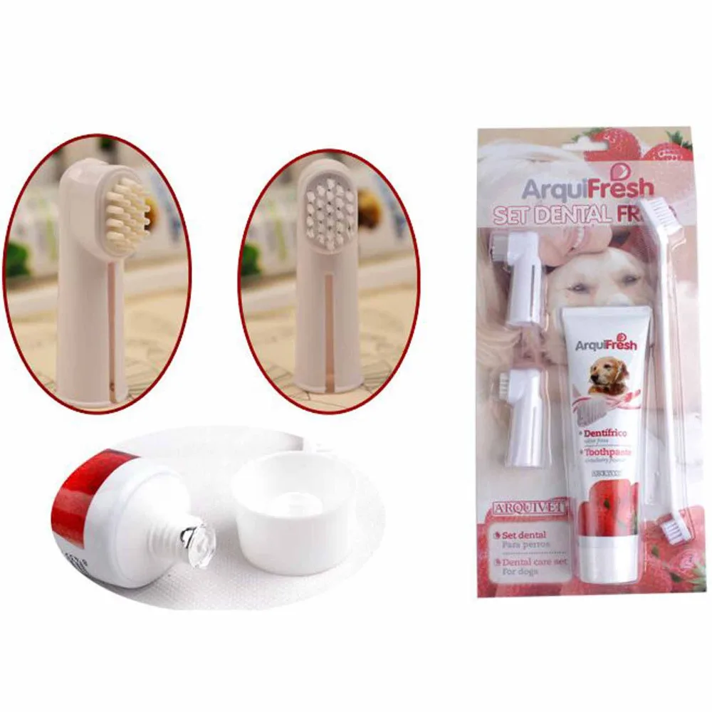 

Arquizoo strawberry flavor toothpaste ! pet dog puppy cat toothbrush teethpaste 1 toothpaste+1 two-head toothbrush+2 brush head