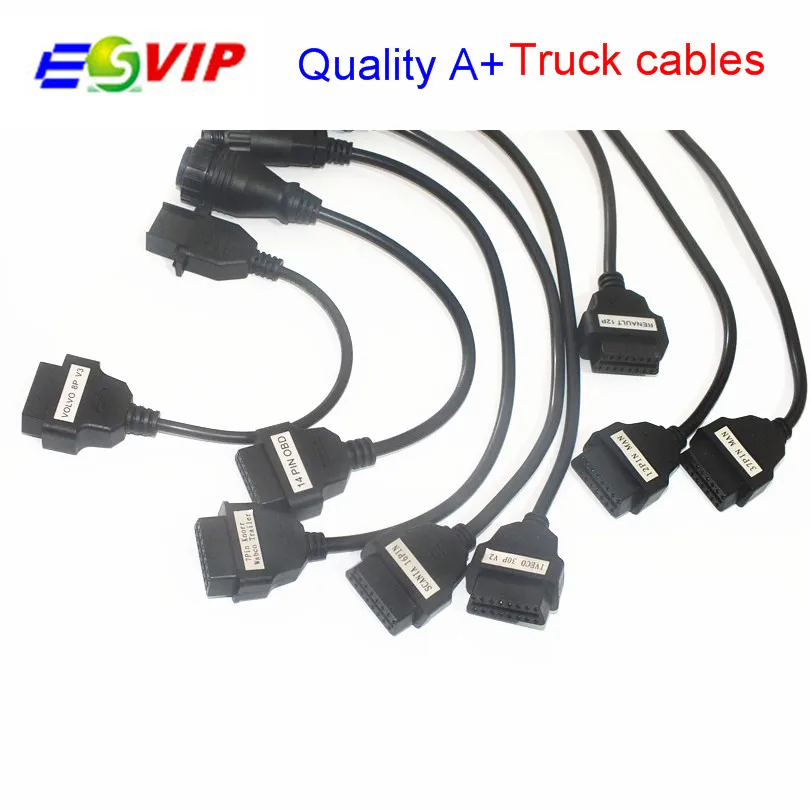 

Newest good quality! Full Set 8 Truck Cables OBD2 Diagnostic OBD OBDII OBD 2 Connecter Cable For TCS CDP Pro