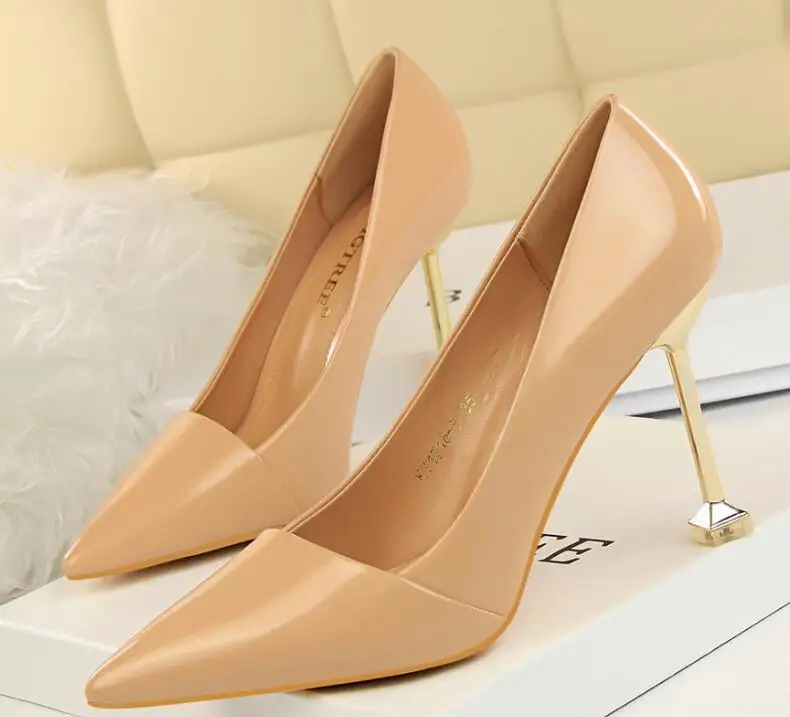 

European and American style fashion simple professional OL high heel women's shoes patent leather sexy thin single shoes