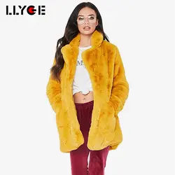 LLYGE женские осенние пальто из искусственного меха 2018 Зимние Повседневные Теплые Длинные рукава пушистые однотонные меховые куртки женские