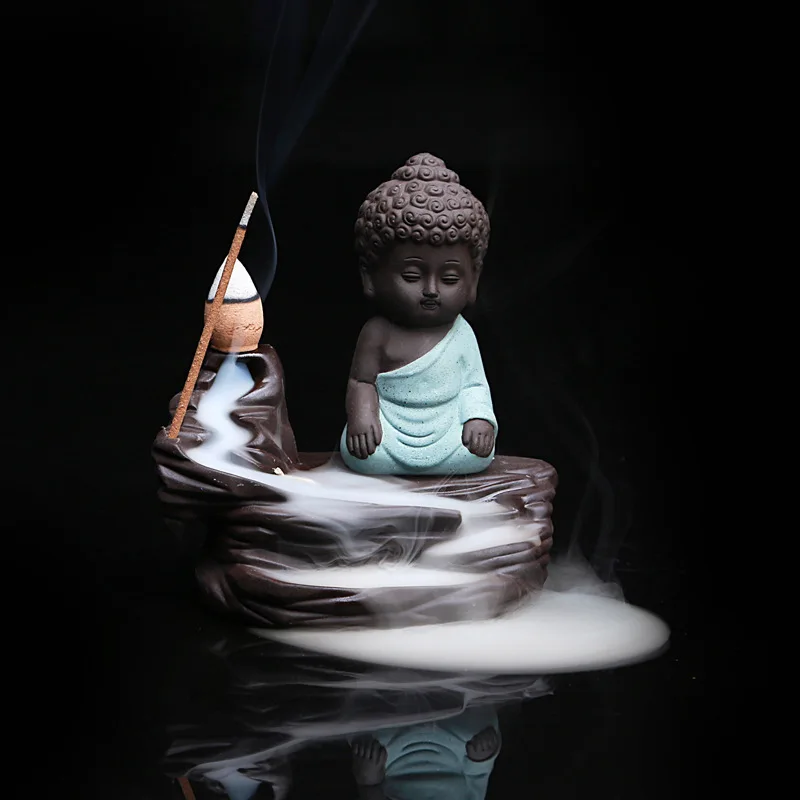 

Backflow Incense Burner Buddha Censer Ceramic Little Monk Stick Incense Holder Home Decor Aromatherapy C