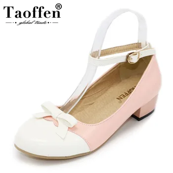 

TAOFFEN Women High Heels Shoes Women Mixed Color Bowknot Ankle Buckle Pumps Ladies Daily Patry Fpptwear Size 33-43