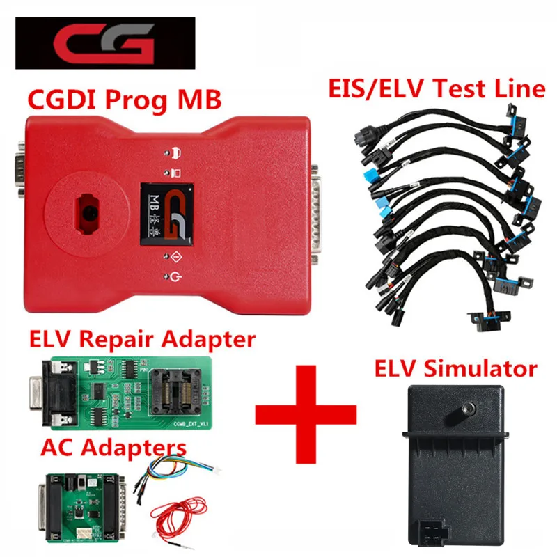 

CGDI Prog MB for Benz Car Key Programmer Plus AC Adapters and ELV Simulator and ELV Repair Adapter and EIS/ELV test lines