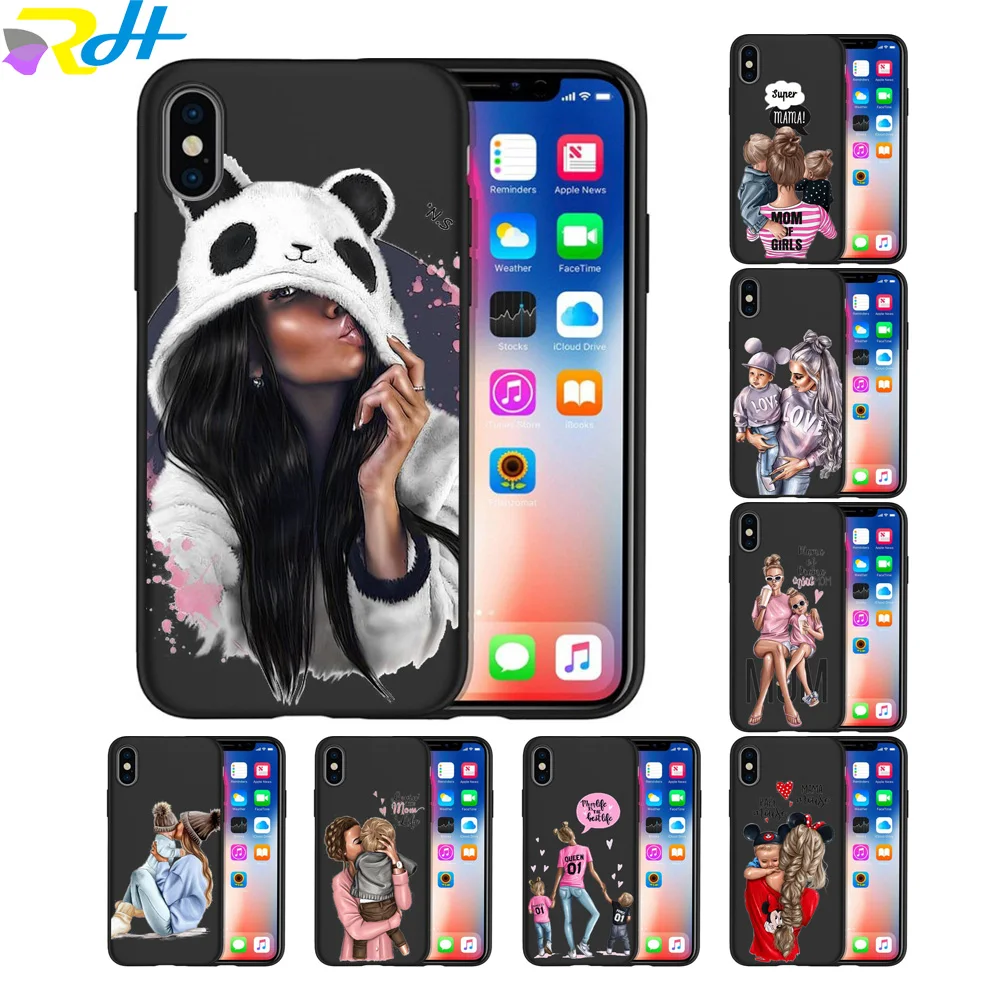 Phone Case Fashion Baby Mom Girl For iPhone Xr Xs Max for 5G 5S SE 6 6s 7 8 Plus Black TPU Soft silicone Cover | Мобильные телефоны