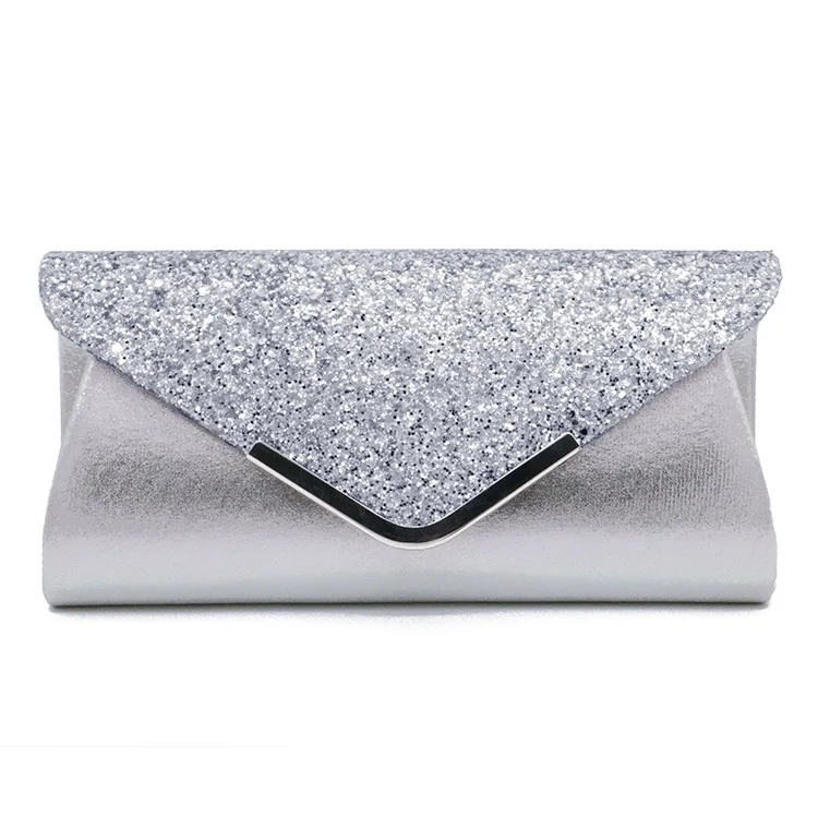 Fashion Lady Women Glitter Clutch Wallet Long Evening Wedding Prom Purse Handbag - Цвет: Серебристый