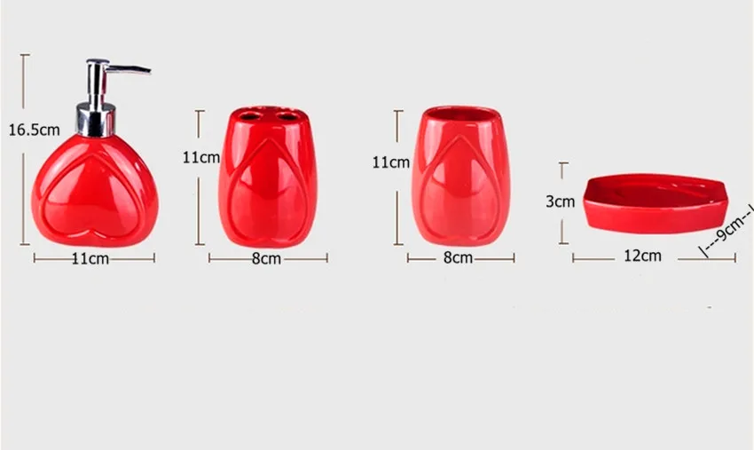 Набор керамических аксессуаров для ванной комнаты, красное сердце, набор для ванной, свадебные украшения, персональные наборы, одноцветные глазурованные