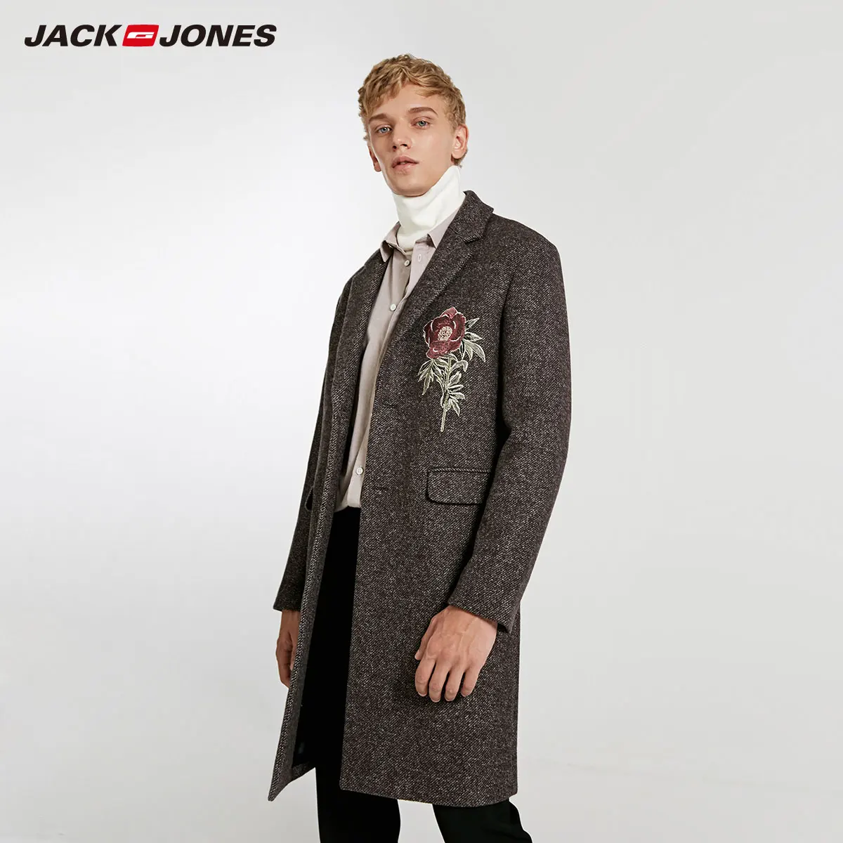 Jack Jones Вышивка средней длины шерстяное пальто куртка мужская зимняя| 218327523 - Цвет: BROWNIE