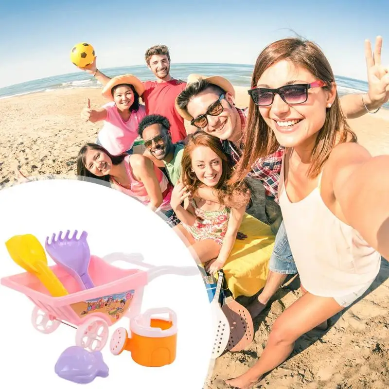 Пляжная игрушечная тележка, 7 шт. сетчатой сумки, детский летний пляжный игровой песок, водные инструменты, детский пляжный кейс на