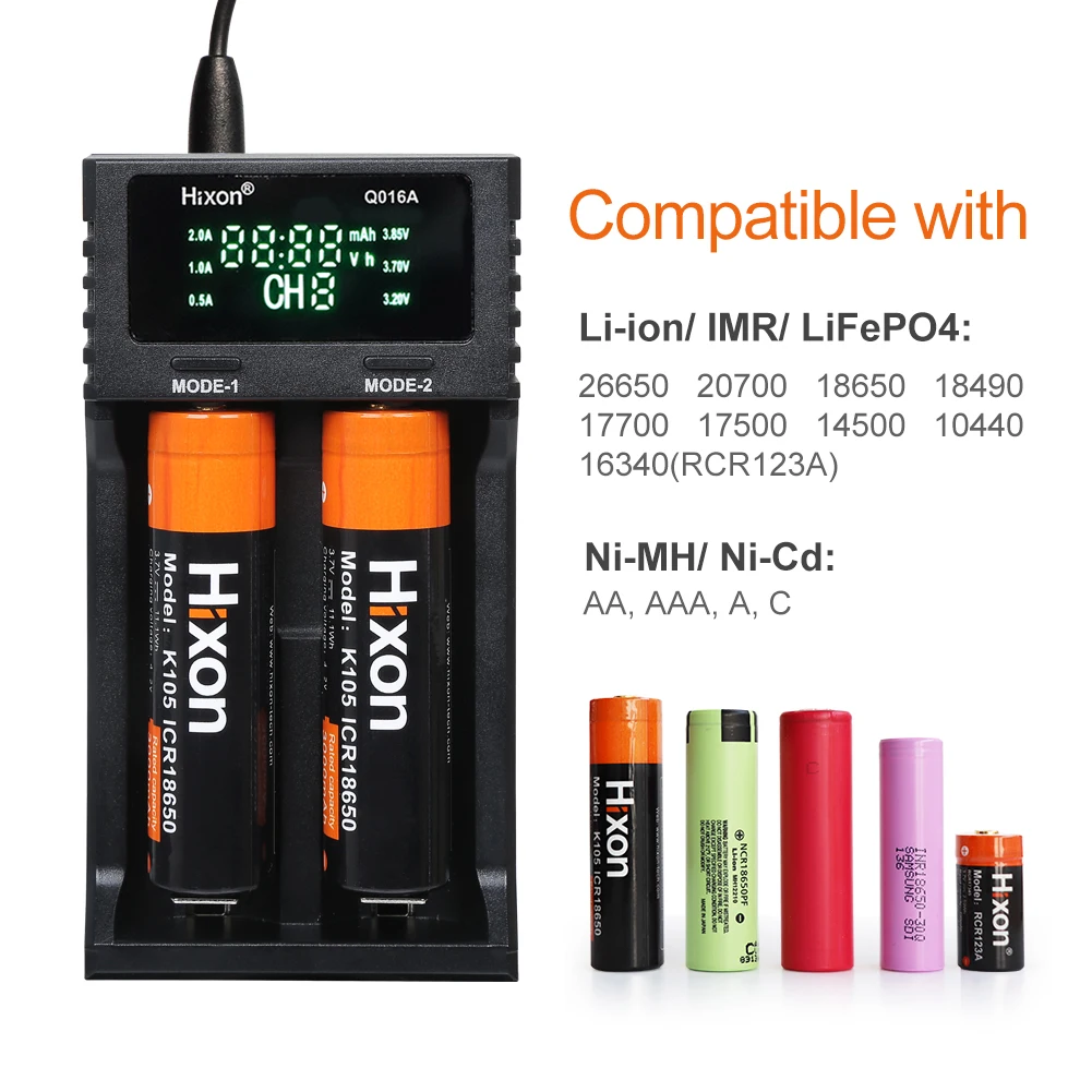 2 Solts Смарт ЖК-зарядное устройство для li-ion/IMR/LiFePO4 26650 18650 17500 16340(CR123A) и Ni-MH/Cd AA, AAA, A, SC, C Размер