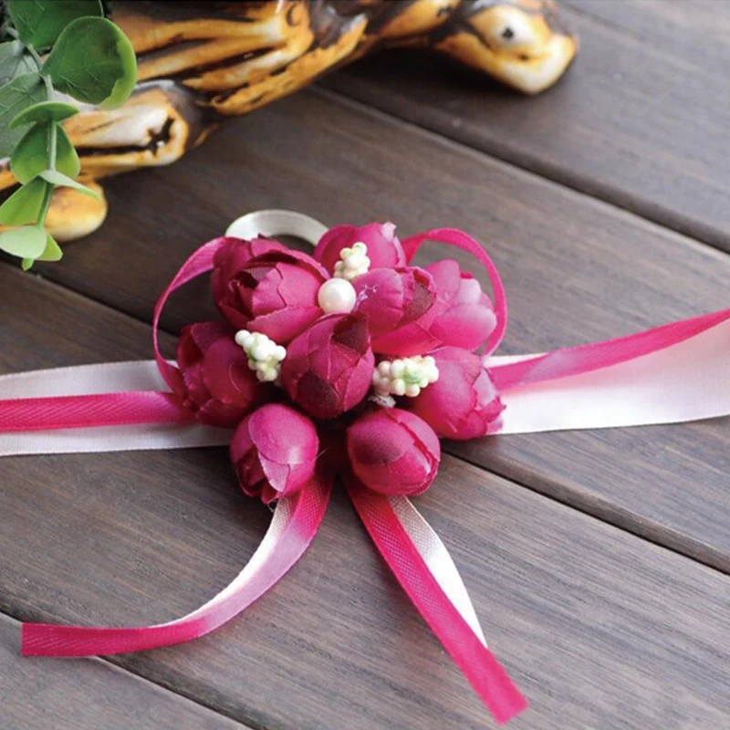Beauty Girl Bridesmaid Bridal Wedding Prom Wrist Corsage Flower Bracelet Decorative Accessories Bride jewelry (1)