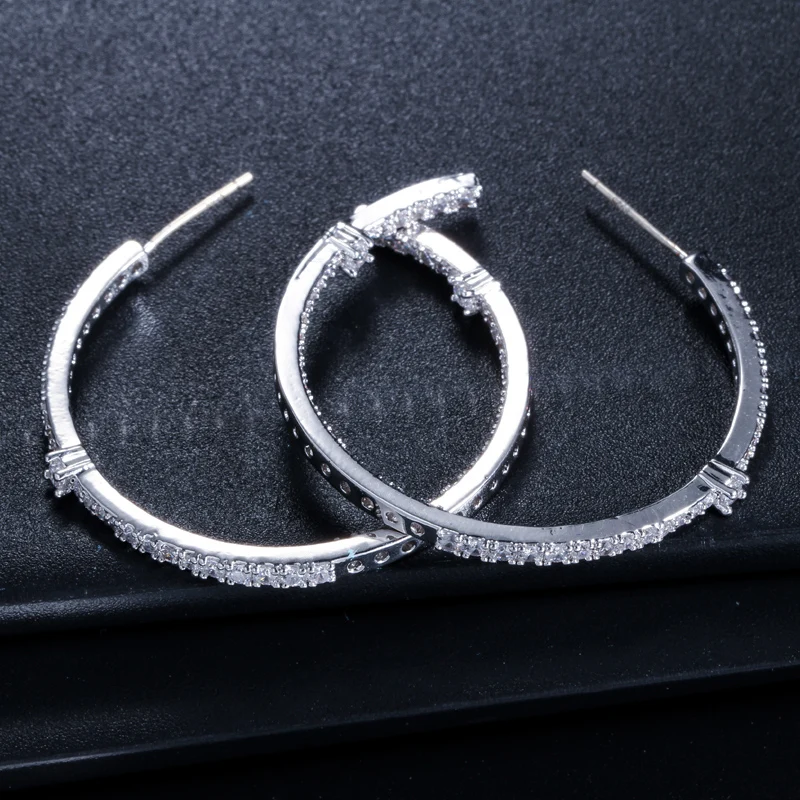 Threegraces, элегантные вечерние ювелирные изделия из серебра 925 пробы, микро инкрустация кубическим цирконием, большие круглые серьги-кольца для женщин E0036