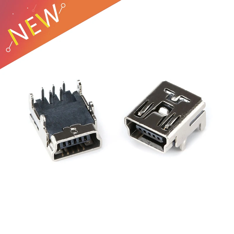 20 шт./лот мини USB Тип B 5 контактный гнездовой разъем прямоугольный DIP Jack с углом
