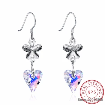 

SMTCAT Crystal from 925 Sliver Women Earring Fine Jewelry Heart Crystal Butterfly Long Drop Earring for Party Brincos