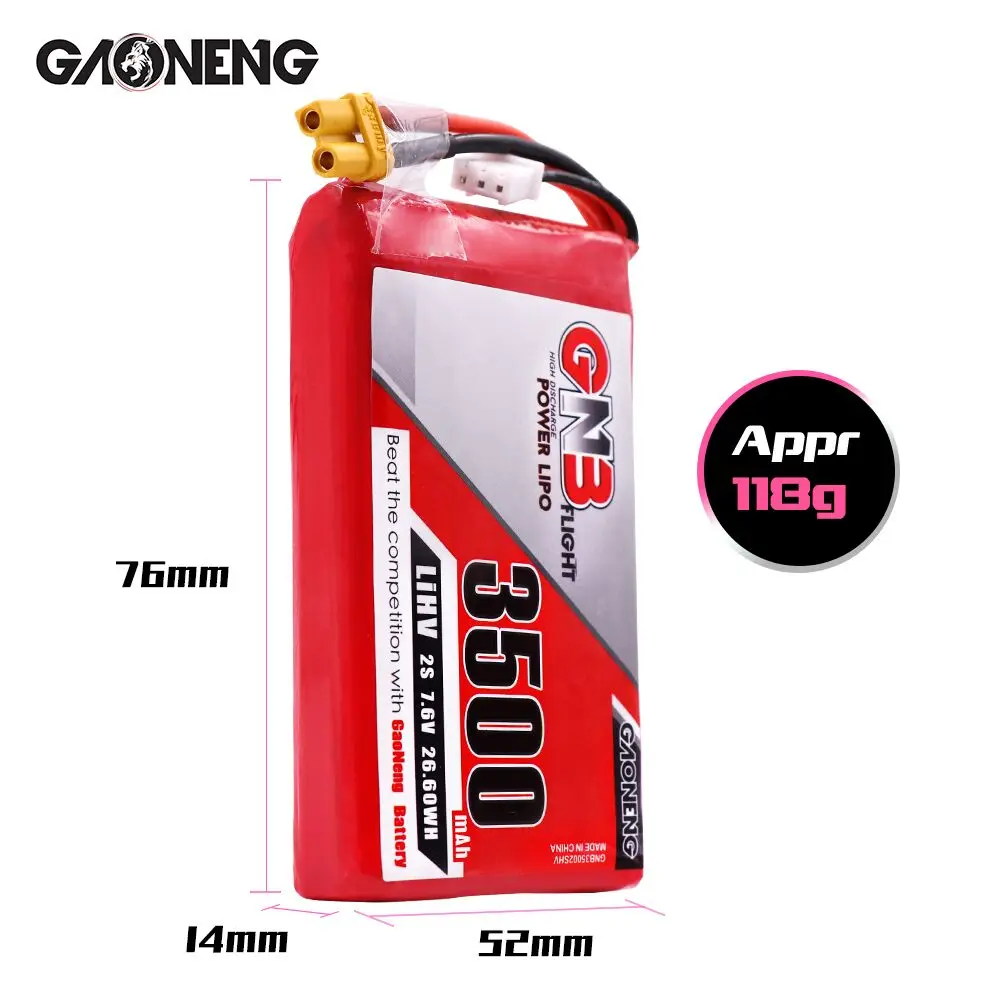 Литий ионный аккумулятор Gaoneng GNB 3500 мАч 2S1P 7 6 В 2C/4C HV с разъемом XT30 для передатчика