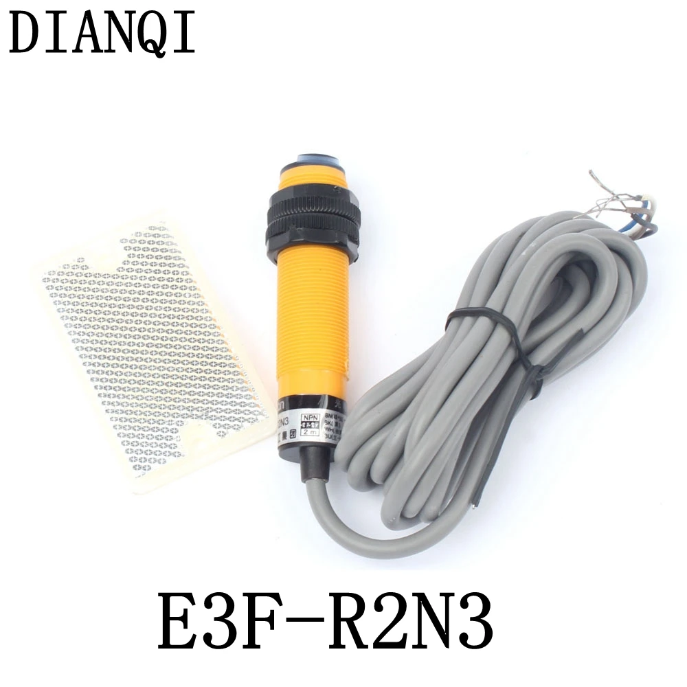 

Feedback reflex reflection photoelectric switch sensor E3F-R2N3 DC NPN NO+NC diameter 18mm distance 2m Transducer E3F-R2N12