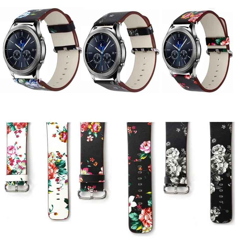 

new Flower Printed Leather Strap for samsung gear 2 s3 Zenwatch 1 2 Ticwatch 1 Huami amazfit 2/1 band Bracelet