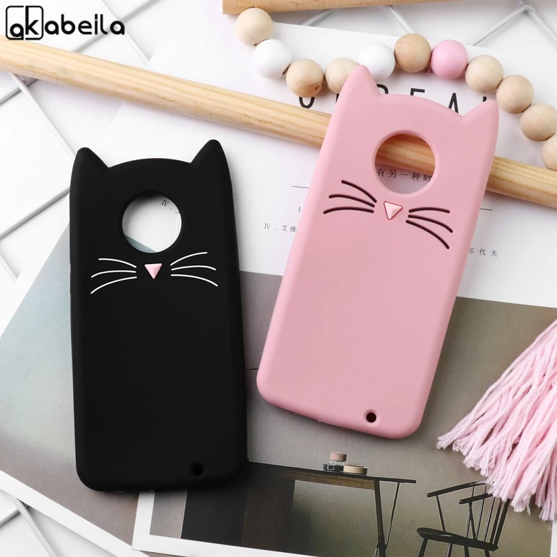 

AKABEILA 3D Silicone Case For Motorola Moto G6 G5S G5 C Play E4 Plus Cute Beard Cat Ears Cartoon Cases Protective Covers