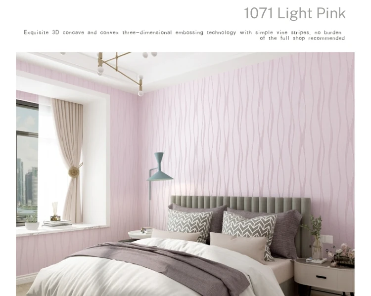 Papel de Parede Sala de Estar Rolos de Papel de Parede Parede para o para o Quarto Moda Pink Bege Luz Azul Listrado 3d Moderna Não Tecido Texturizado Stripe Rolos de 7 tecido texturizado tarja rolos para o quarto