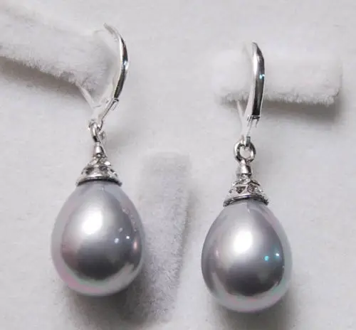 

12X16MM Grey South Sea Shell Pearl Drop Dangle Hook Earrings AAA+