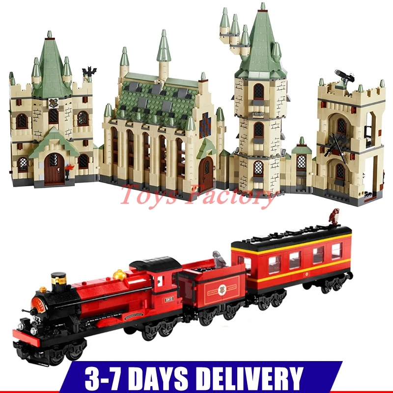 

DHL LEPIN 16030 1340pcs Hogwart Castle + LEPIN 16031 Hogwart Express Train Set Building Blocks Clone 4841 60098