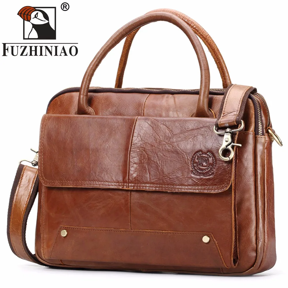 

FUZHINIAO 2018 Men Casual Briefcase Business Shoulder Bag Genuine Leather Men's Travel Messenger Bags Computer Laptop Handbag