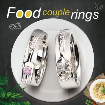 

Foodie Couple rings fork and Spoon lovers rings 925 Silver designer Jewelry for men and women