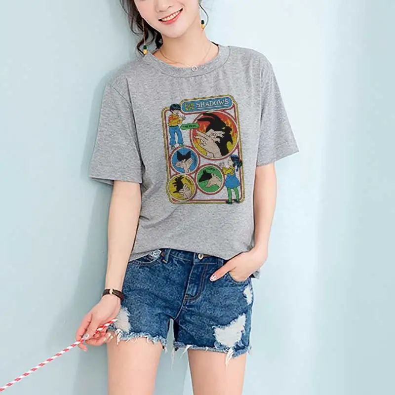 

New Korean Kpop 90s Vintage Clothes 80s Tumblr T-shirt Ulzzang Fashion Fun With Shadows Printed Funny Women T-shirt