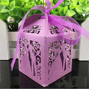 10 шт. коробка для конфет с лазерной огранкой свадебные коробки для жениха и невесты Вечерние принадлежности Свадебные сувениры и подарки украшения для свадебной вечеринки - Цвет: Фиолетовый