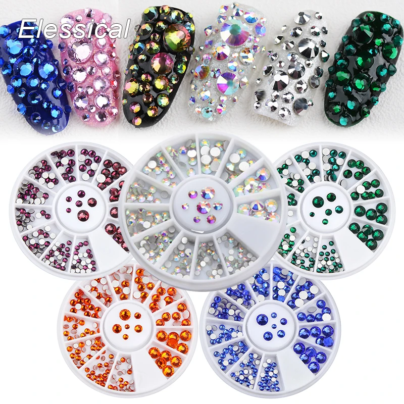 

Elessical Mix Size Flatback Crystal Rhinestones Glass Half Beads Nails Wheel Accessories 3D Manicure Strass Nail Art Decorations