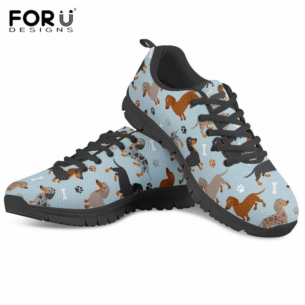 

FORUDESIGNS Dachshund Dog Print Ladies Shoes Spring/Autumn Dog Paw Bone Pattern Sneakers Women Female Casual Flats Walking Shoes