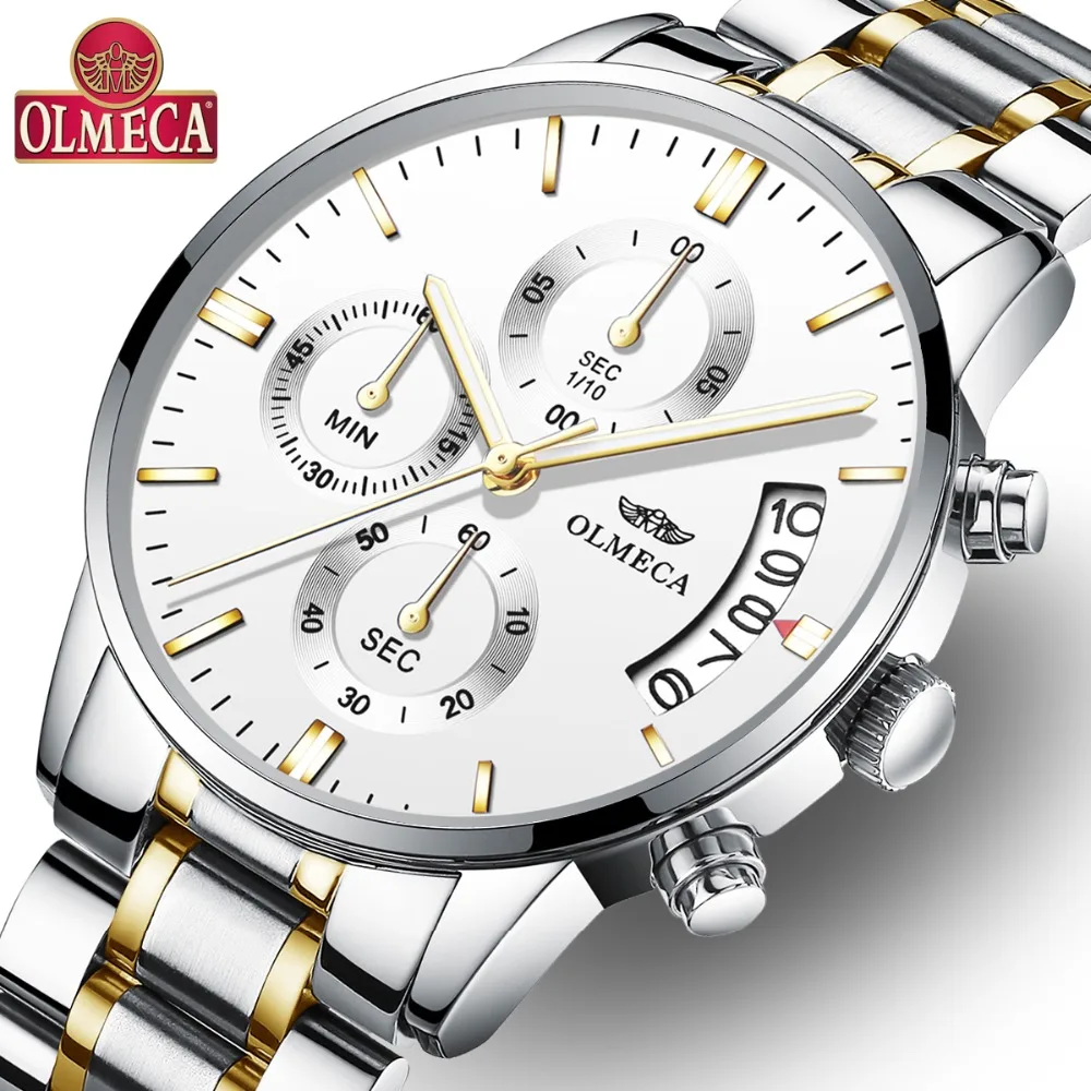 

OLMECA Fashion relogio masculino Men Wrist Watch Luxury Quartz Watches 30M Waterproof Clock Steel Watches Drop-Shipping
